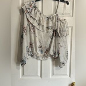 American Rag White Floral One-Shoulder Ruffle Blouse